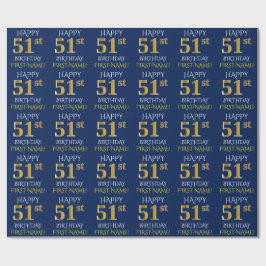 Blau, Imitate Gold "HAPPY 51. BIRTHDAY" Geschenkpapier