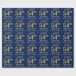 Blau, Imitate Gold "HAPPY 54. GEBURTSTAG" Geschenkpapier