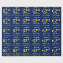 Blau, Imitate Gold "HAPPY 62. BIRTHDAY" Geschenkpapier