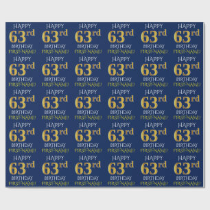 Blau, Imitate Gold "HAPPY 63. BIRTHDAY" Geschenkpapier