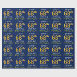 Blau, Imitate Gold "HAPPY 68. BIRTHDAY" Geschenkpapier