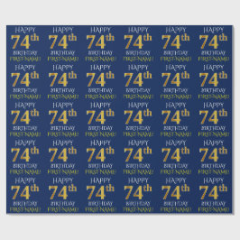 Blau, Imitate Gold "HAPPY 74. GEBURTSTAG" Geschenkpapier