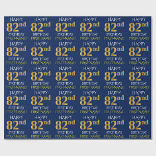 Blau, Imitate Gold "HAPPY 82. BIRTHDAY" Geschenkpapier