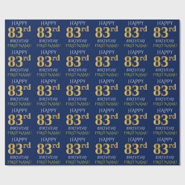 Blau, Imitate Gold "HAPPY 83. BIRTHDAY" Geschenkpapier (Flach)