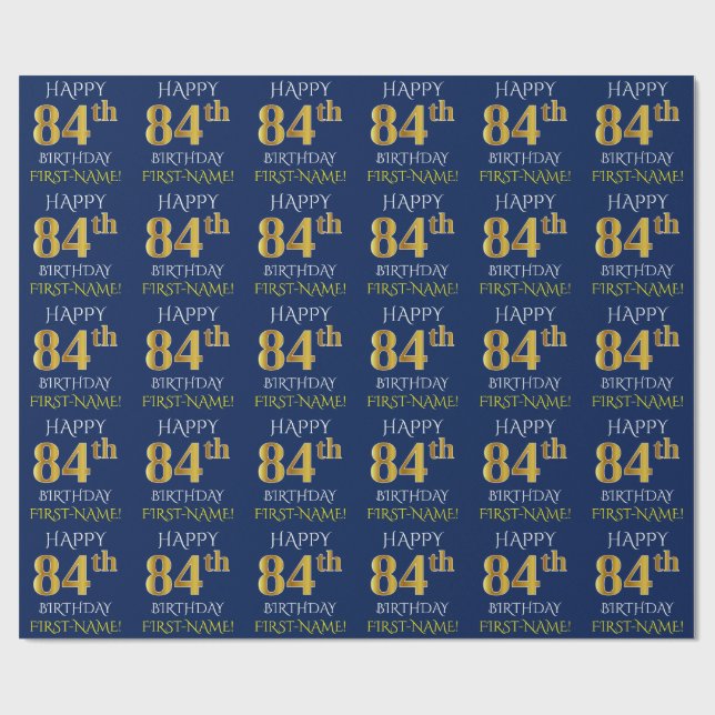 Blau, Imitate Gold "HAPPY 84. GEBURTSTAG" Geschenkpapier (Flach)