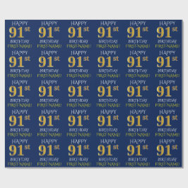 Blau, Imitate Gold "HAPPY 91. BIRTHDAY" Geschenkpapier