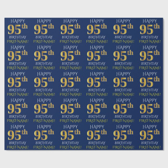 Blau, Imitate Gold "HAPPY 95. BIRTHDAY" Geschenkpapier (Flach)