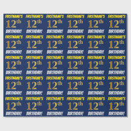 Blau, Imitate/Nachahmungs-Gold, "12. BIRTHTAG" Geschenkpapier