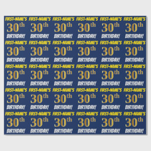 Blau, Imitate/Nachahmungs-Gold, "30. GEBURTSTAG" Geschenkpapier