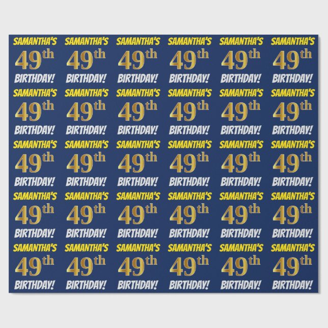 Blau, Imitate/Nachahmungs-Gold, "49. GEBURTSTAG" Geschenkpapier (Flach)