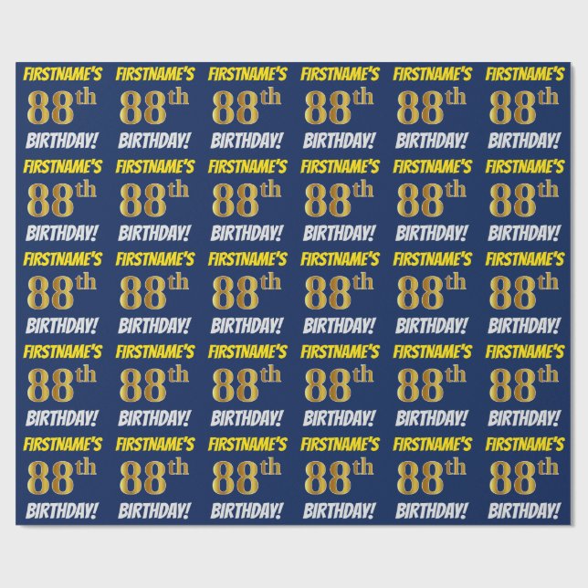 Blau, Imitate/Nachahmungs-Gold, "88. BIRTHTAG" Geschenkpapier (Flach)