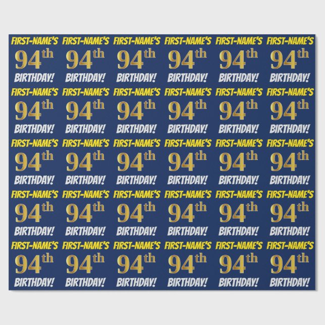 Blau, Imitate/Nachahmungs-Gold, "94. GEBURTSTAG" Geschenkpapier (Flach)