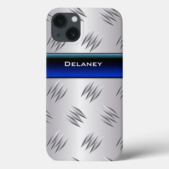 Blau, IMITATE Silver Diamond Plate iPad Mini Case (Rückseite)