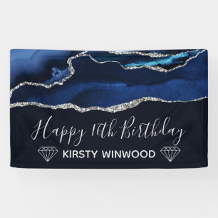 Blau & Imitate Silver Glitzer Agate Sweet 16 Banner