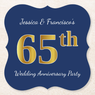 Blau, Imitats Gold 65. Hochzeitstag Party Untersetzer