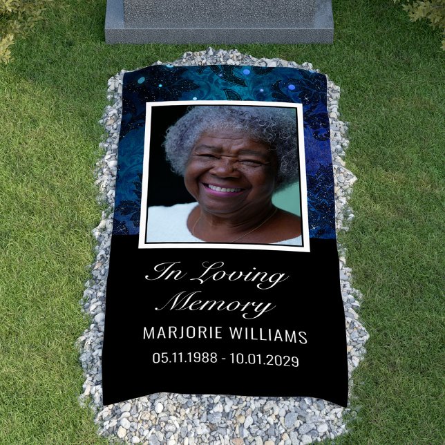 Blau in Love Memory Foto Grave Cover Blanket Banner (Blue In Loving Memory Photo Grave Cover Blanket Banner
)