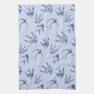 Blau in Weiß Chinoiserie Chic Bird Schlucken Mosa Geschirrtuch