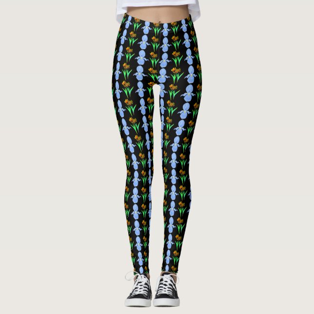 Blau Ire und Gelbe Tulips Leggings (Vorderseite)