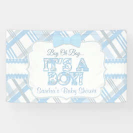 Blau, ist es ein Junge, karierte Baby-Dusche Banner