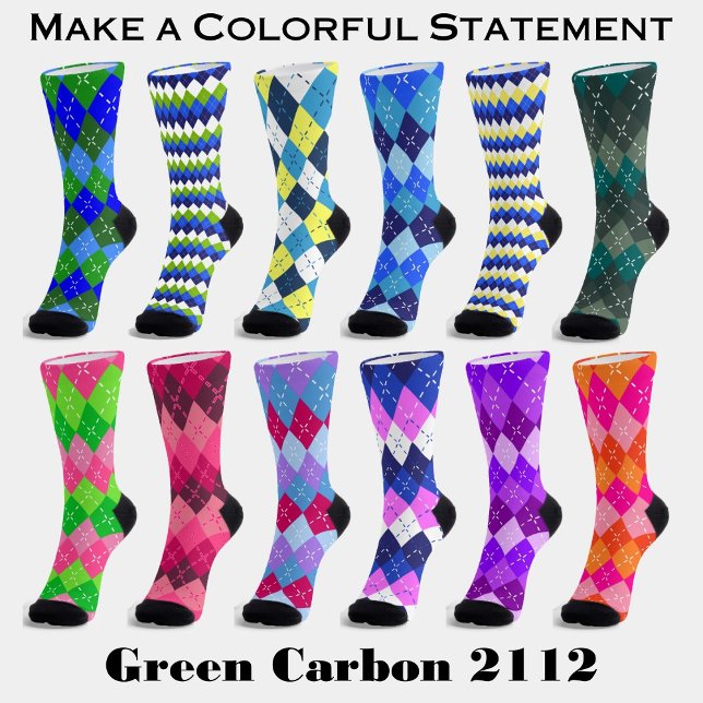Blau, Kalkgrün und Weiß Nachhaltige Raute Socken (Make a colorful statement with Green Carbon 2112 argyle socks.)
