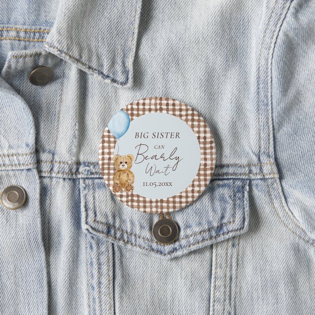 Blau kann frühzeitig abwarten Baby Dusche Big Sist Button (Beispiel)