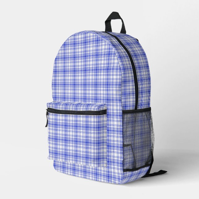 Blau Kariert 2 Bedruckter Rucksack (Rückseitige Ecke Rechts)