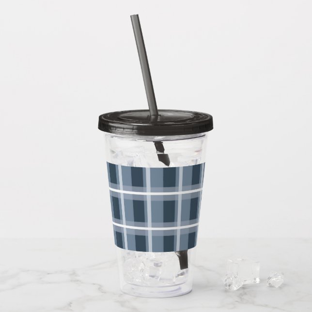 Blau Kariert Acryltrinkbecher (Vorderseite Ice)