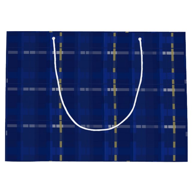 Blau kariert auf Blues, Gold & Silber Große Geschenktüte (Vorderseite)