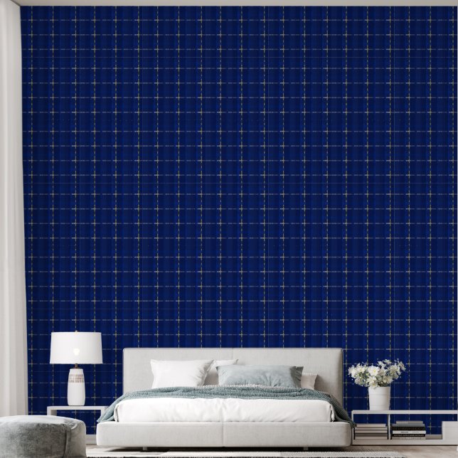 Blau kariert auf Blues, Gold & Silber Tapete (Schlafzimmer)