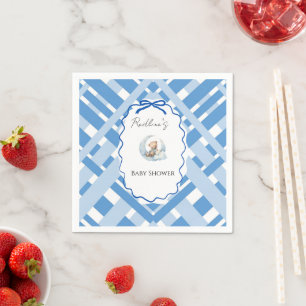 Blau kariert Bär Baby Shower Schleife Serviette