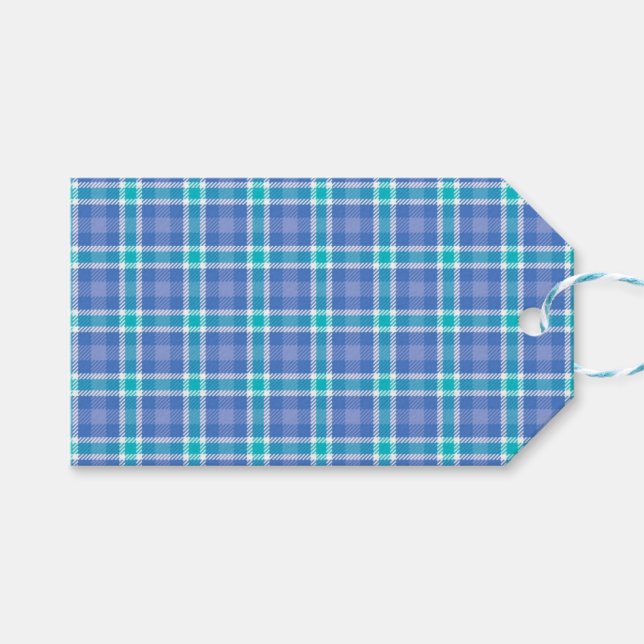 Blau Kariert Geschenkanhänger (Vorderseite (Horizontal))