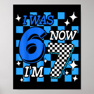 Blau kariert Ich war 6 jetzt bin ich 7 Geburtstag  Poster