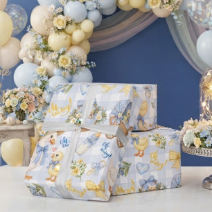 Blau kariert kleines Entlein Oh Baby Geschenkpapier