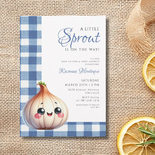Blau kariert Knoblauch Kleiner Spross Babyparty Einladung