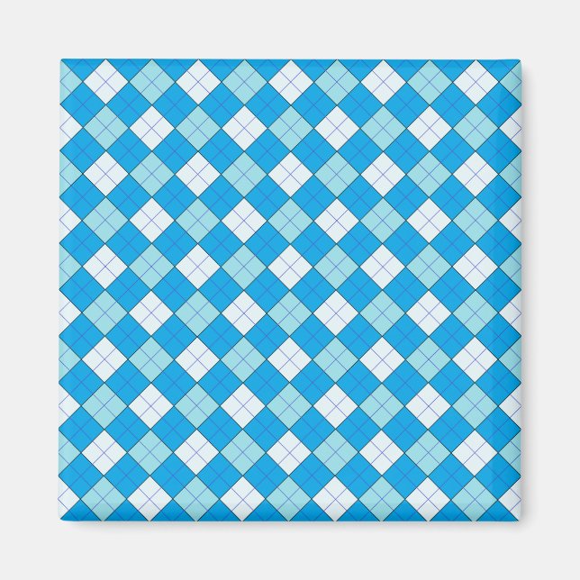 Blau Kariert Magnet (Vorne)