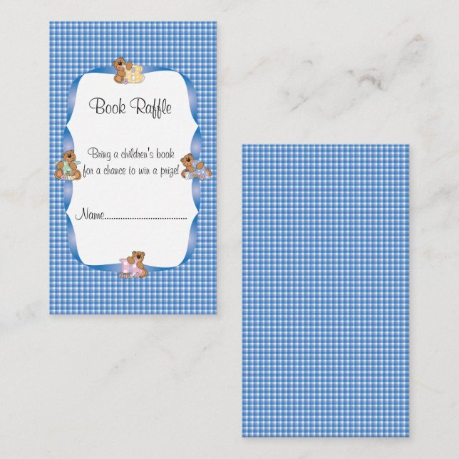 Blau Kariert mit Baby Bears Theme Book Raffle Begleitkarte (Vorne/Hinten)
