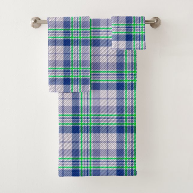 Blau Kariert mit Grün Badhandtuch Set (Insitu)