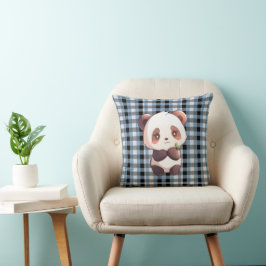 Blau karierter Panda-Wurfkissen Kissen