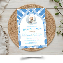 Blau karierter Teddybär für Jungen-Baby-Party