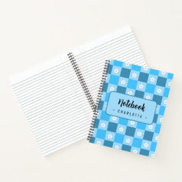 Blau kariertes Blumen Notizbuch