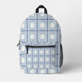 Blau kariertes Gänseblümchen-Muster Bedruckter Rucksack