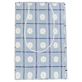 Blau kariertes Gänseblümchen-Muster Mittlere Geschenktüte
