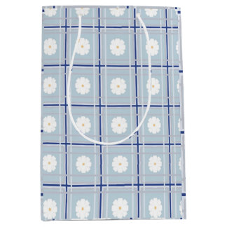Blau kariertes Gänseblümchen-Muster Mittlere Geschenktüte