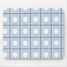 Blau kariertes Gänseblümchen-Muster Mousepad
