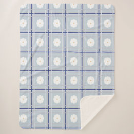 Blau kariertes Gänseblümchen-Muster Sherpadecke