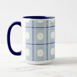 Blau kariertes Gänseblümchen-Muster Tasse