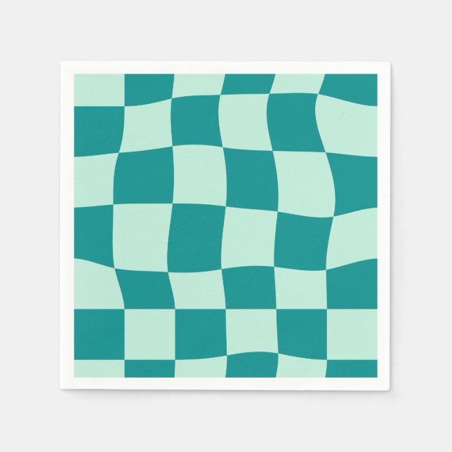 Blau kariertes Muster Groovy Retro Serviette (Vorderseite)