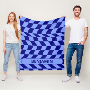 Blau kariertes Muster mit individuelle Name Fleecedecke