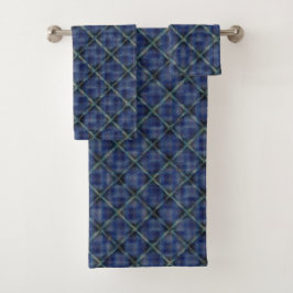 Blau kariertes Quadrat mit pixeligen Punkten Badhandtuch Set