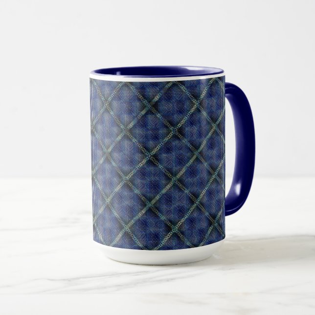 Blau kariertes Quadrat mit pixeligen Punkten Tasse (VorderseiteRechts)